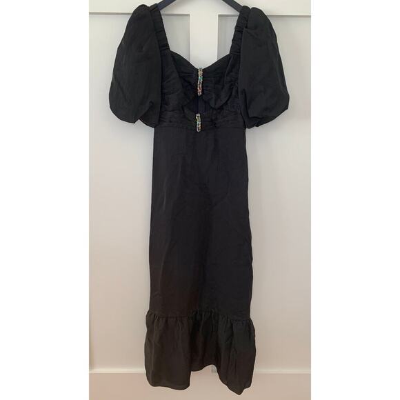 Sandro Falbala Midi Dress Black Sz 34 Short Sleeve Rhinestone Embellished Cutout - Picture 2 of 6